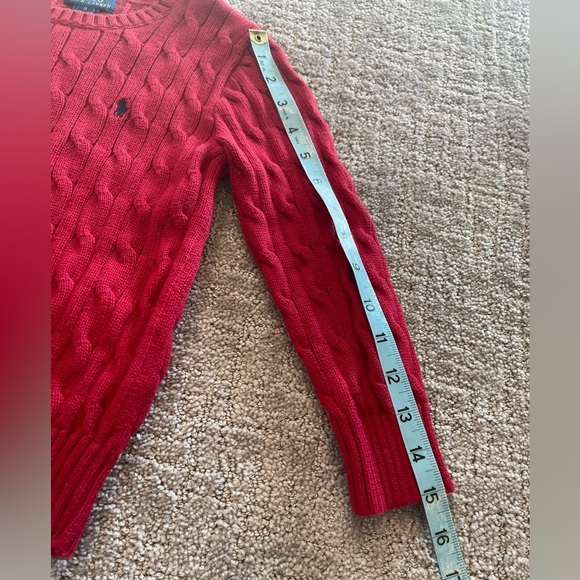 Polo by Ralph Lauren Cable Knit Cotton Crew Neck Sweater, Red, Boys 5, Holidays - Picture 10 of 16